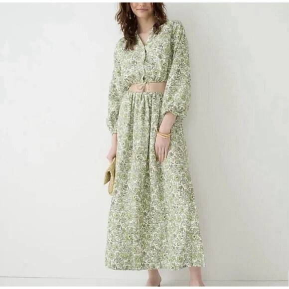 NWOT J. Crew Long Sleeve Tossed Floral Linen Cropped Top and Linen Skirt Set S/6 - Picture 2 of 16